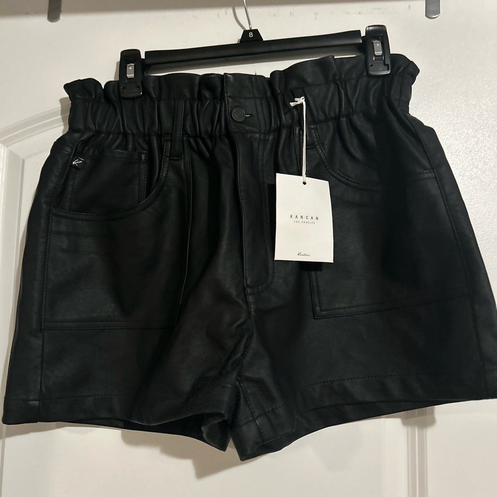 NWT KanCan Black Pleather Paperbag Short Size XL